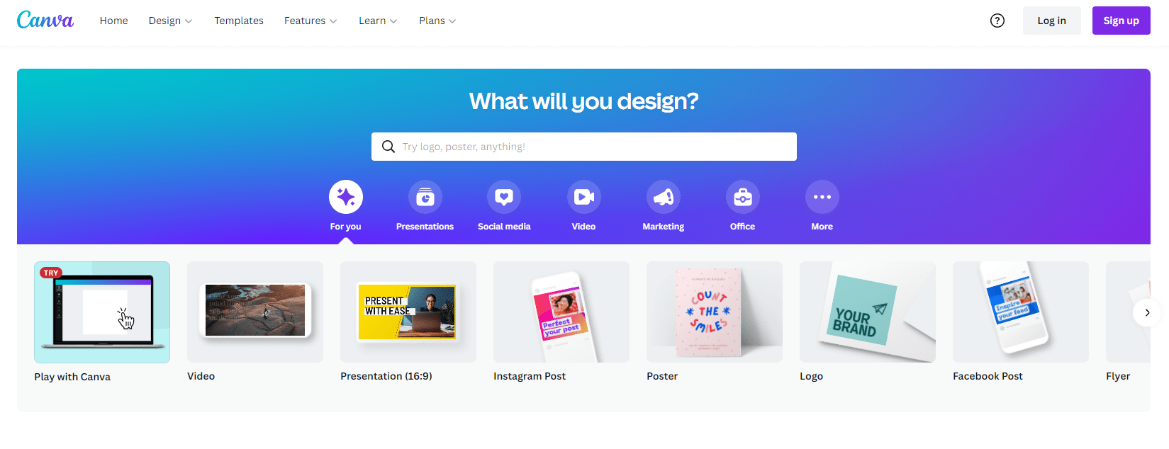 Canva home Page
