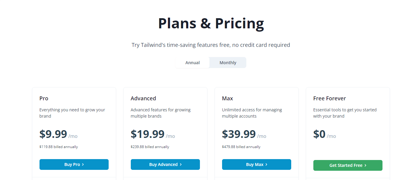 Tailwind Pricing Plans