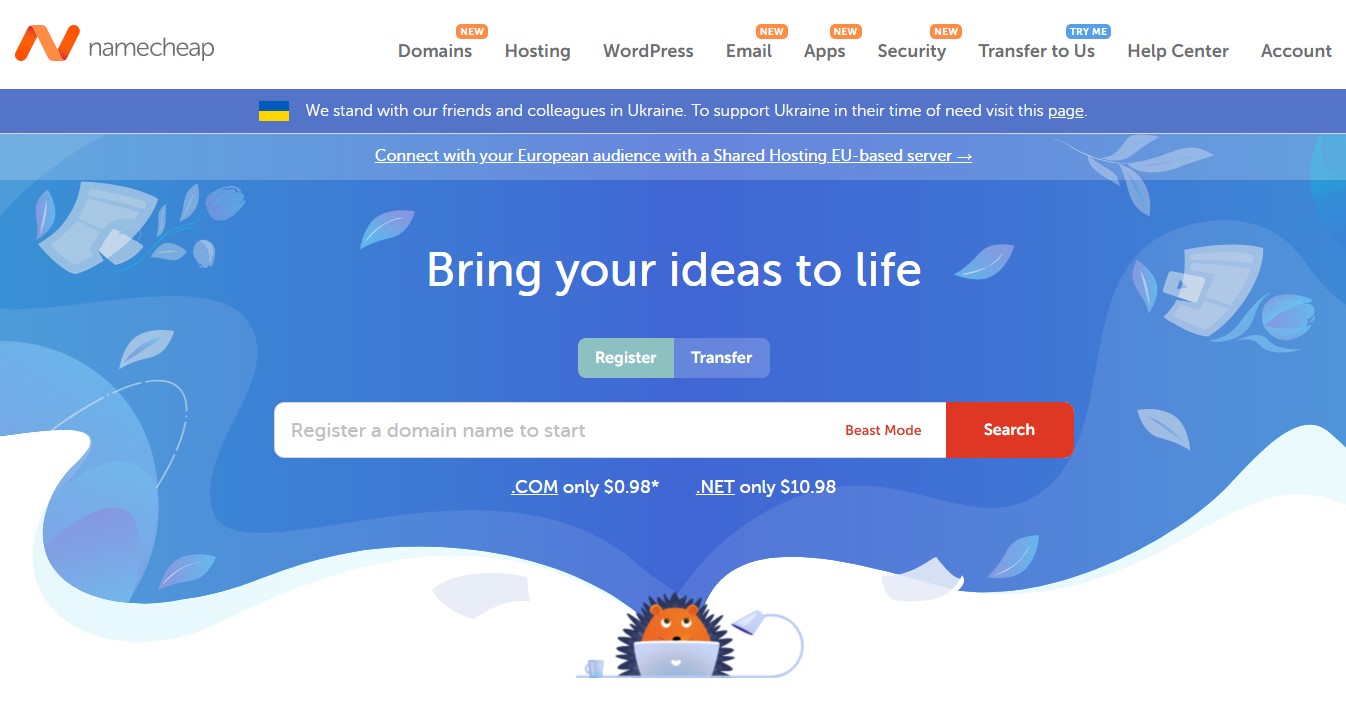 Namecheap hosting website home