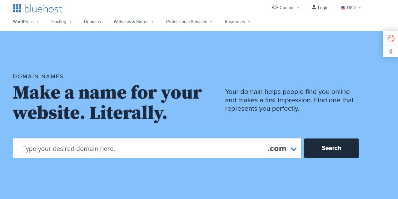 register a domain name with Bluehost