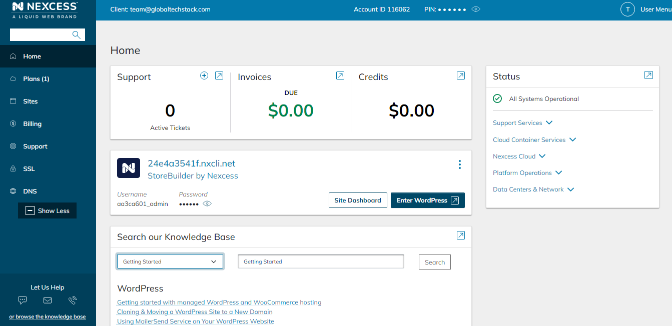 Nexcess Dashboard hosting