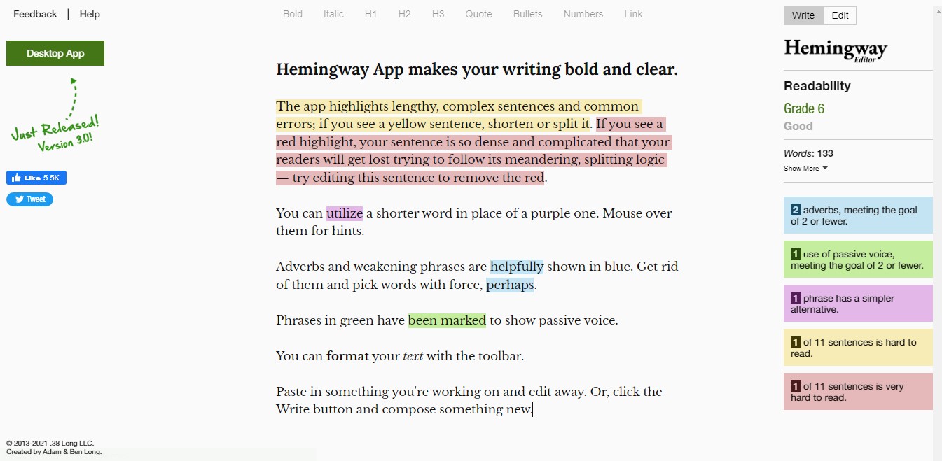 Hermingway editor ai writing assistant