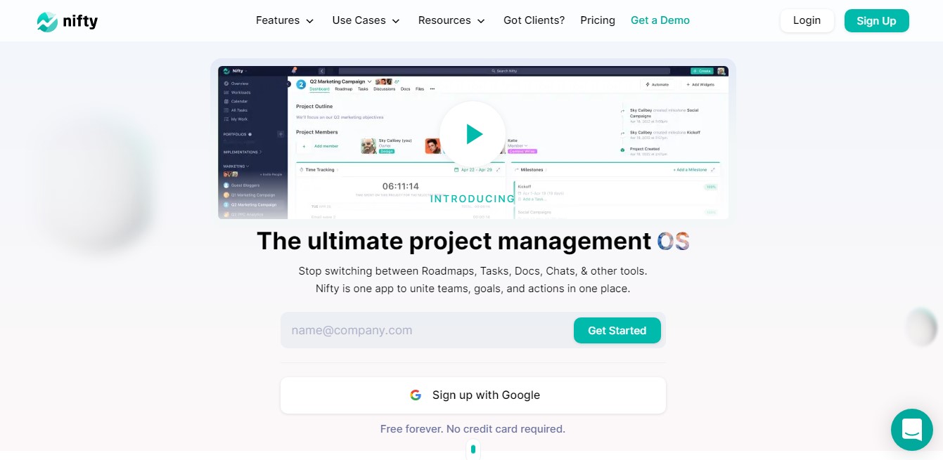 Nifty project and task management software.