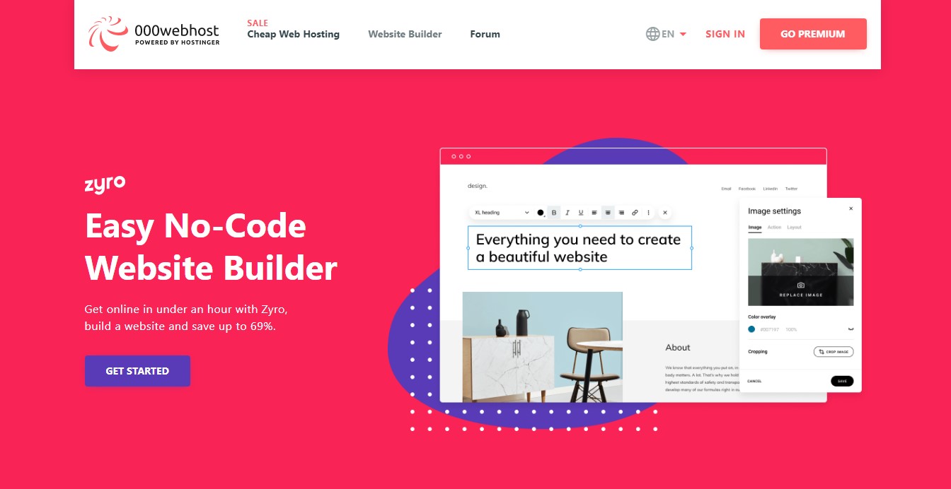 000Webhost free web hosting Zyro website builder