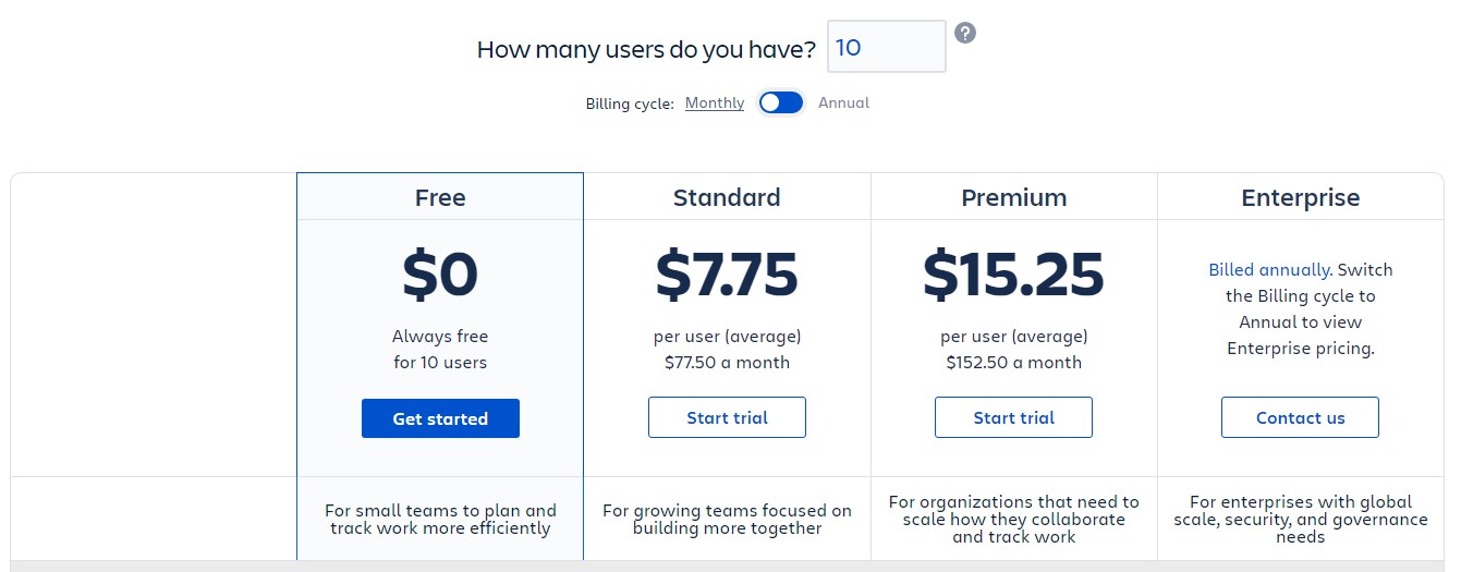 Jira agile project management software pricing