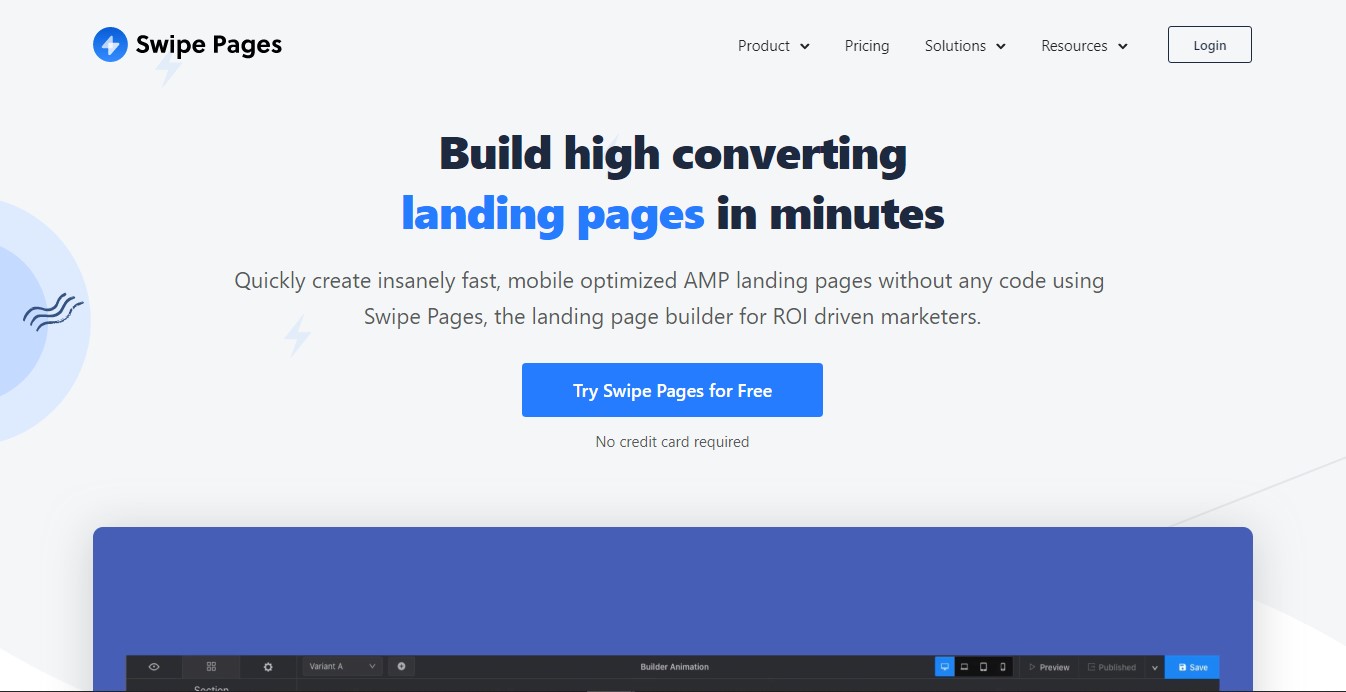 Swipe pages landing page builder