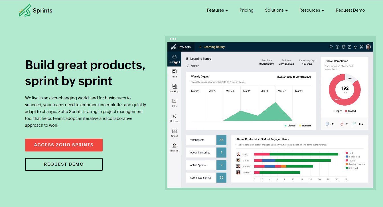 Zoho sprints agile project management software
