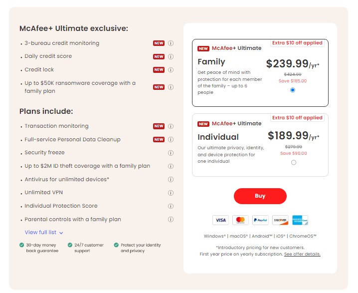 Mcafee plus ultimate protection pricing