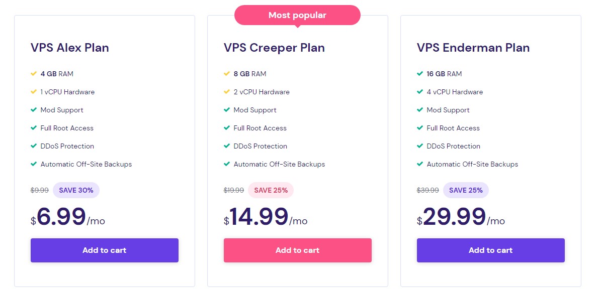 Hostinger hosting servers for Minecraft pricing