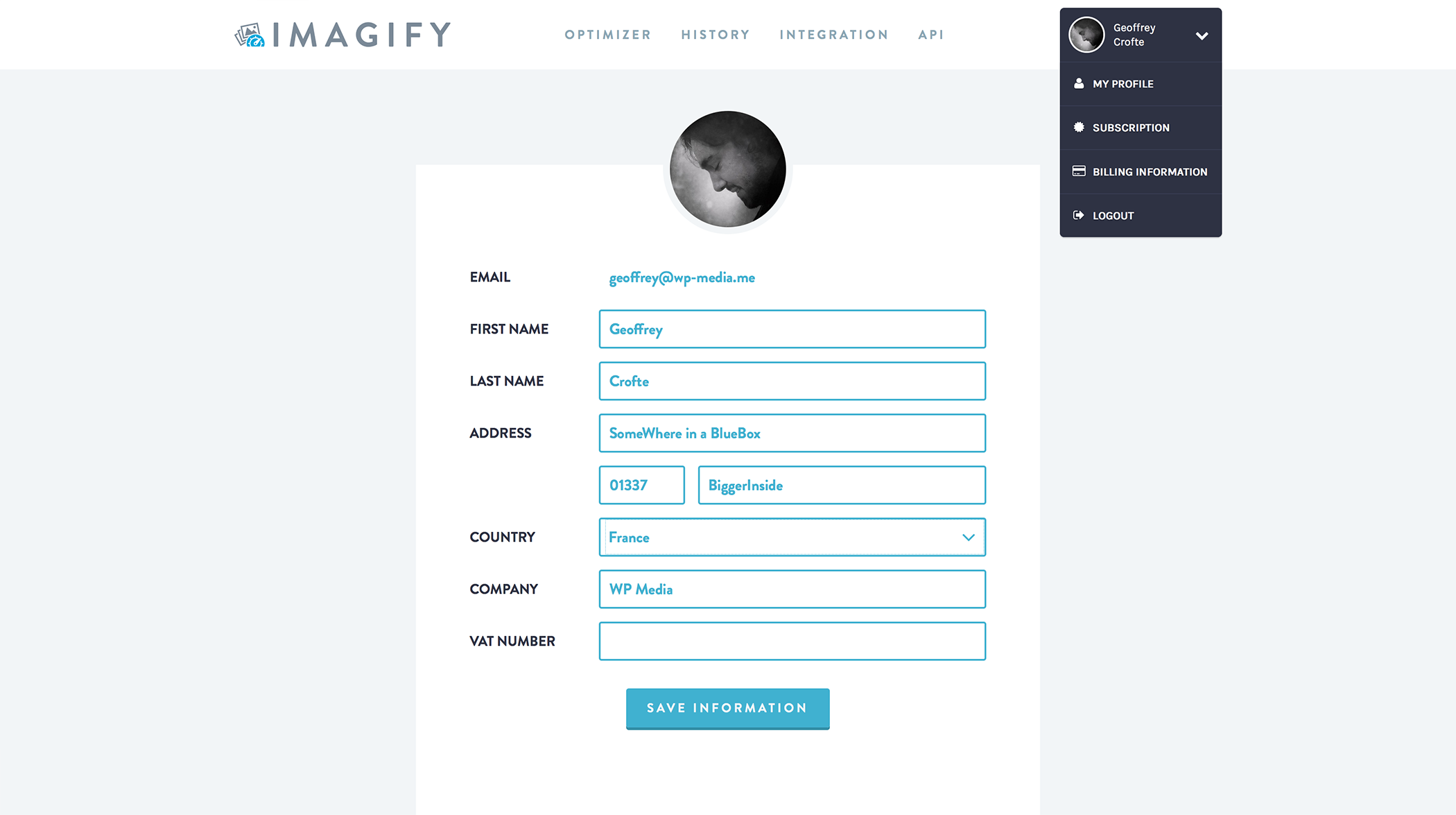Imagify App profile