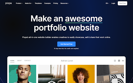 Pixpa making a portfolio website