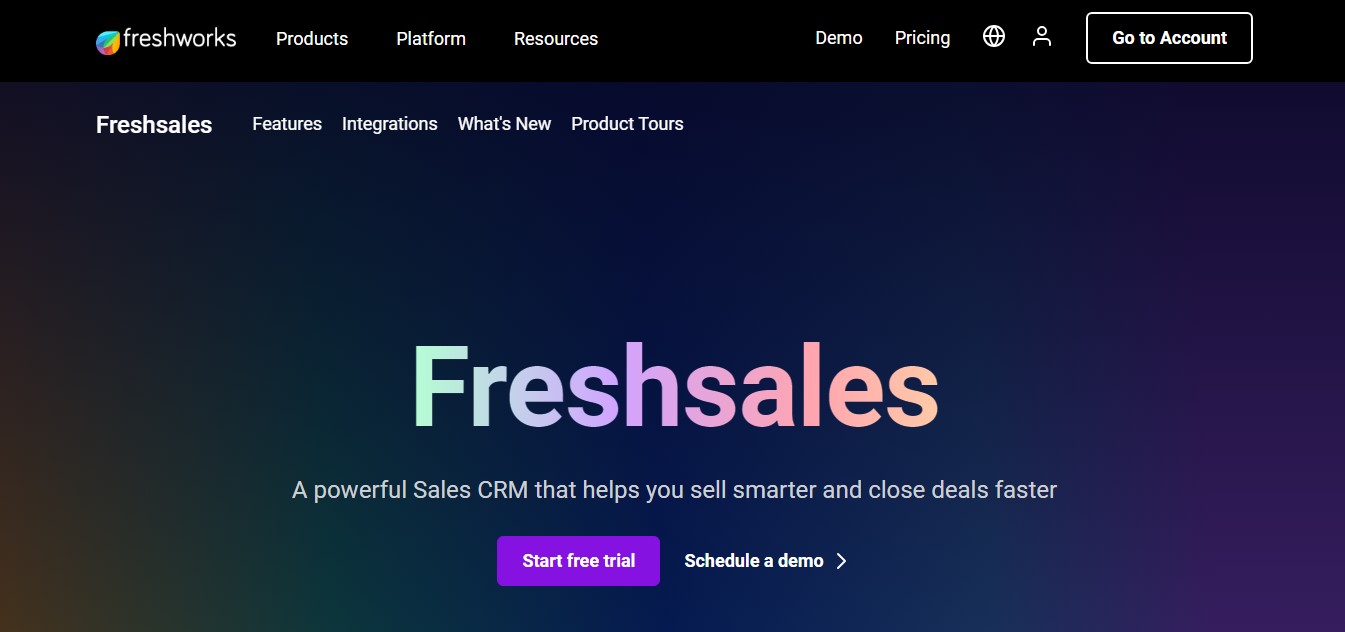 Freshsales wesbite to get started