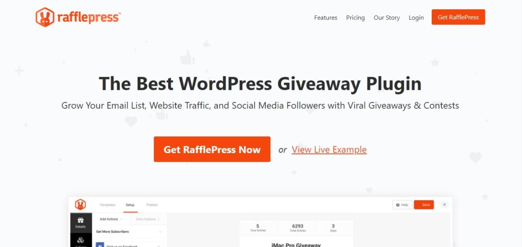 Rafflepress lead generation and website engagement