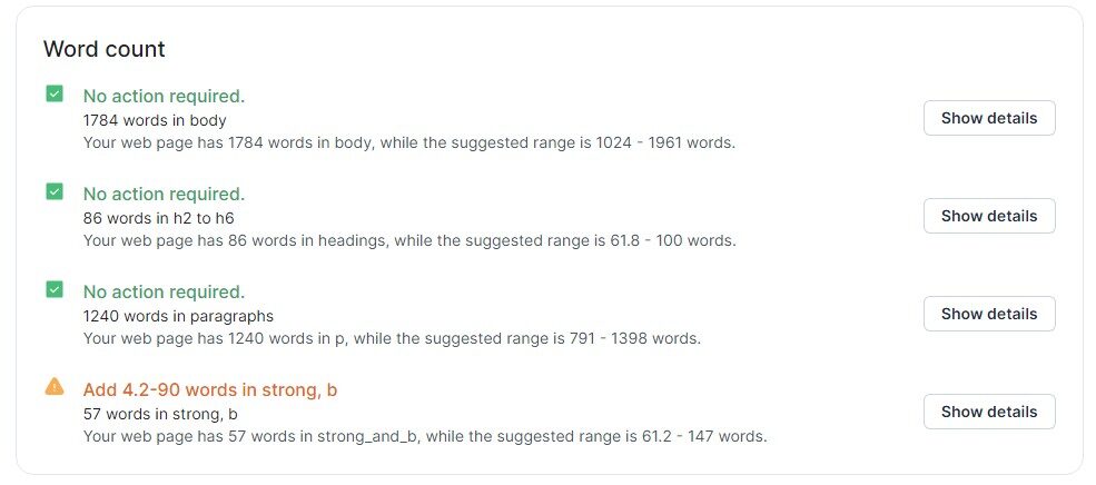 Word count content audit