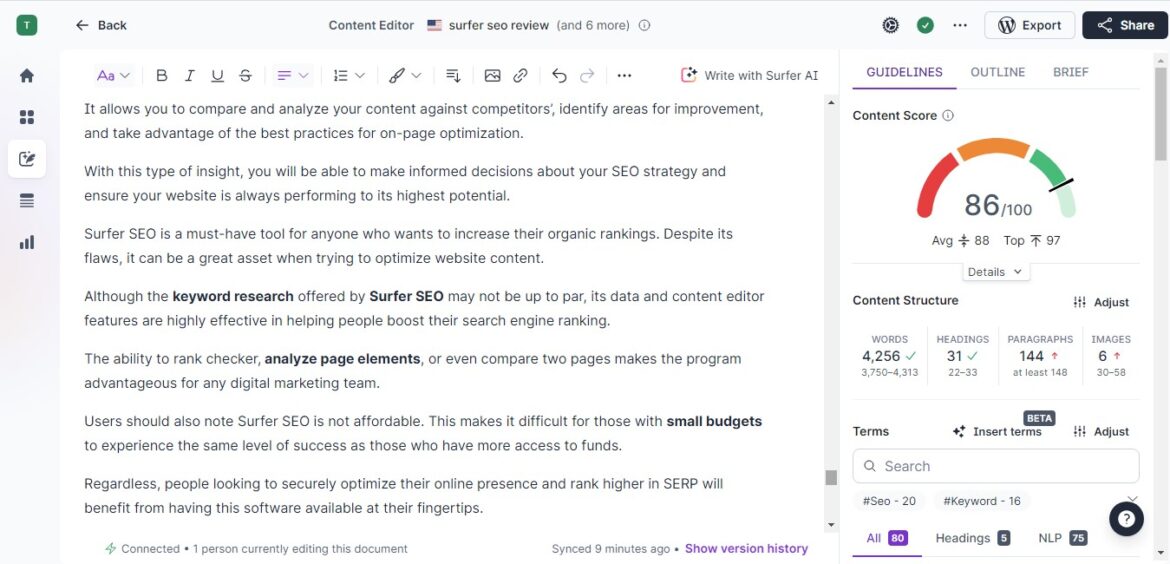 Content Editor Surfer SEO review