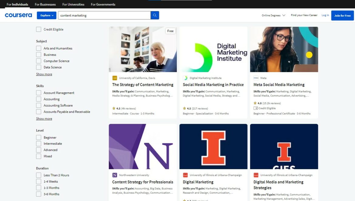 Content Marketing Courses by Coursera