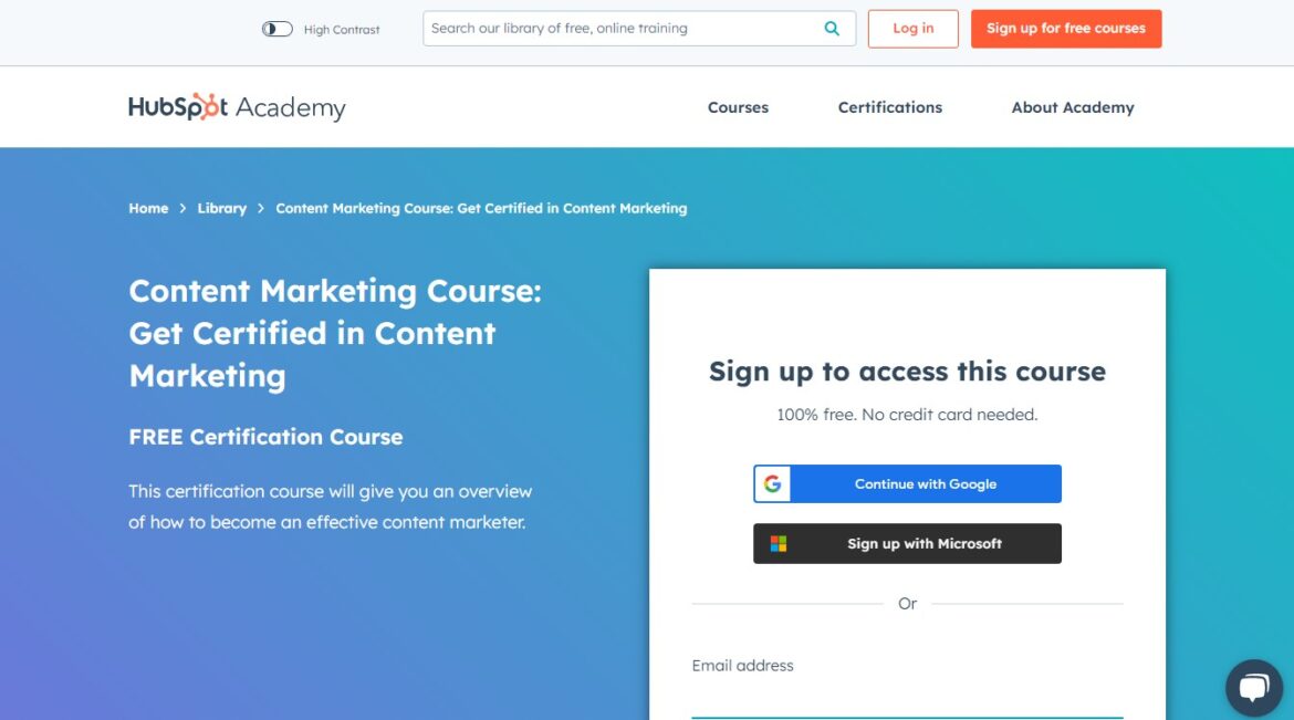 Content marketing certification by hibspot academy