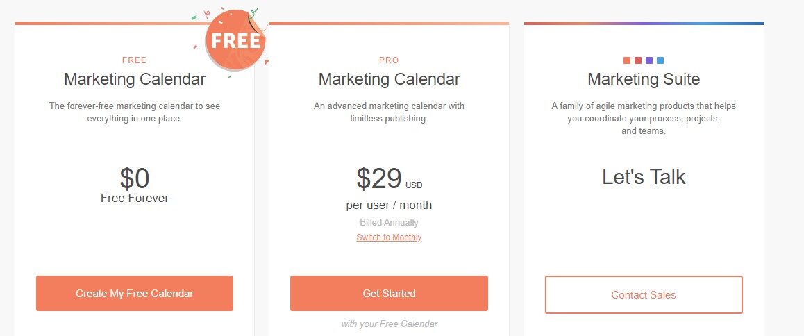 CoSchedule marketing calendar and marketing suite pricing