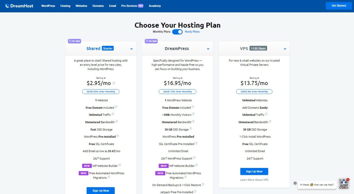 DreamHost web hosting plans overview