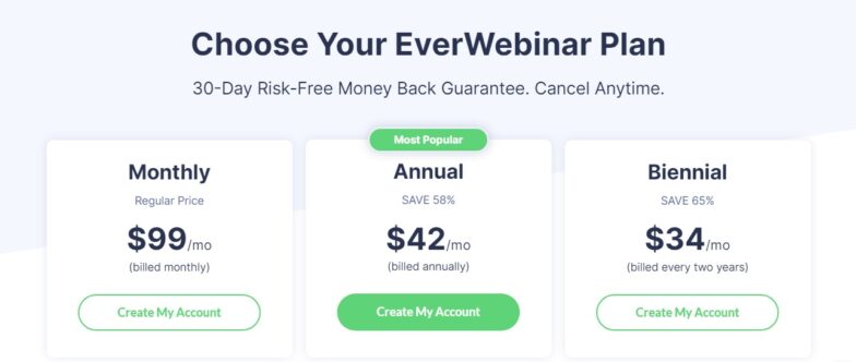 Ever Webinar pricing page