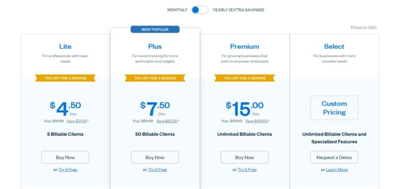 FreshBooks onli9ne accounting software pricing plans