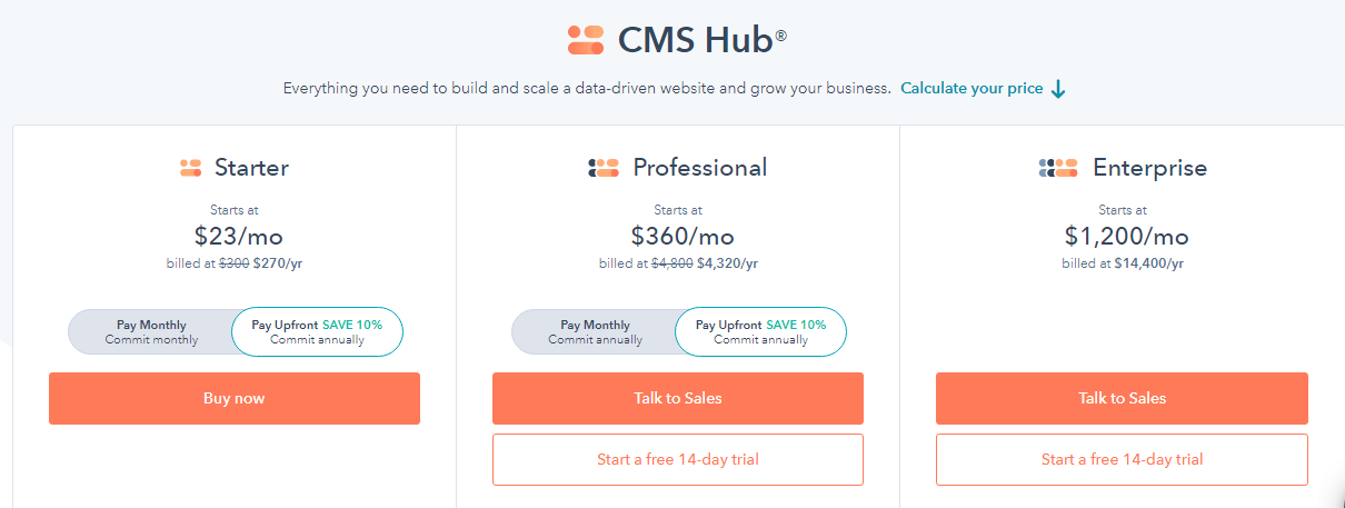 Hubspot content management system pricing