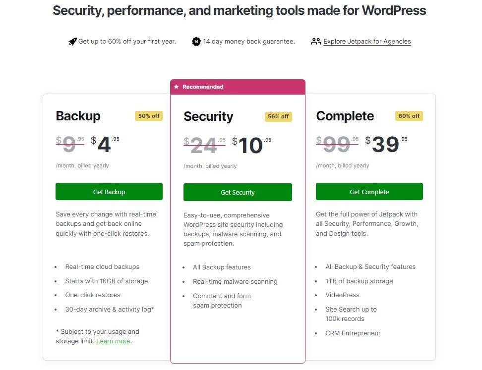 Jetpack WordPress security pricing