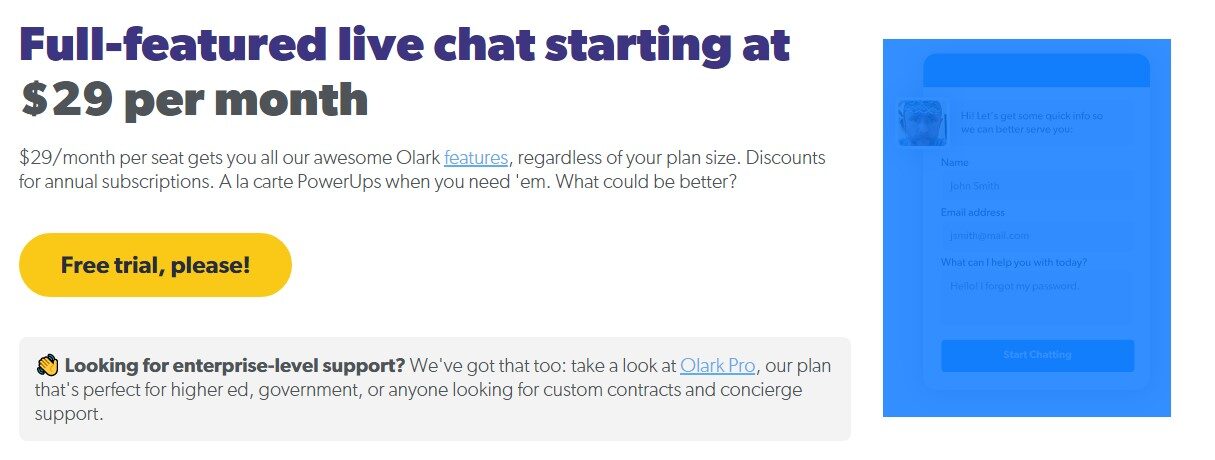 Olark live chat software