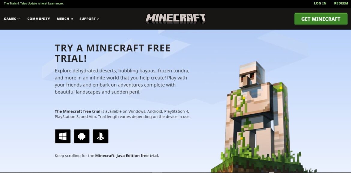 Play Minecraft for free using free trial