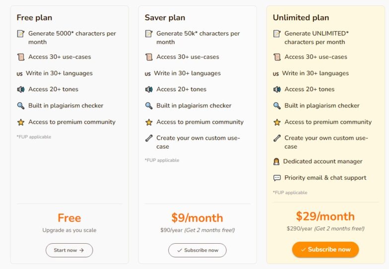 Rytr ai writing software pricing plans
