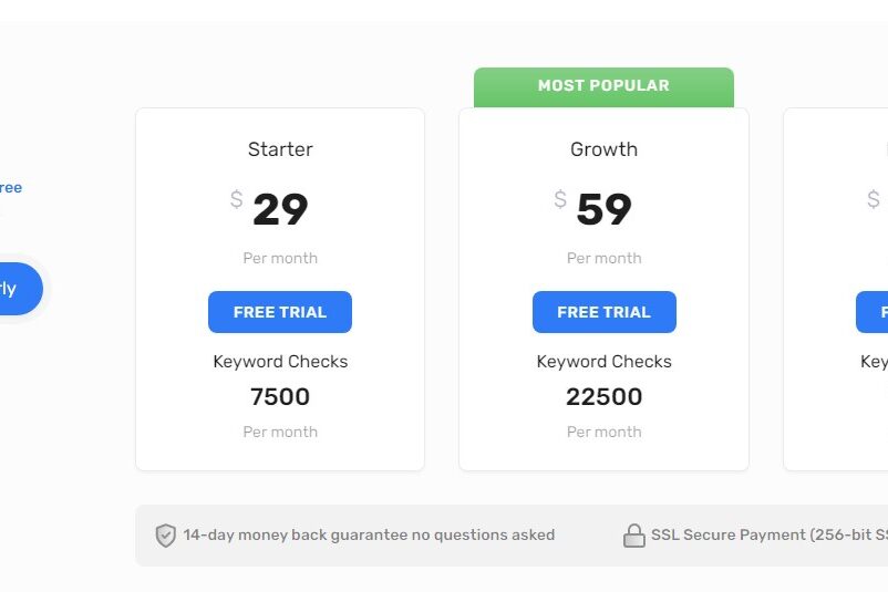 SERPWatch rank tracking software pricing