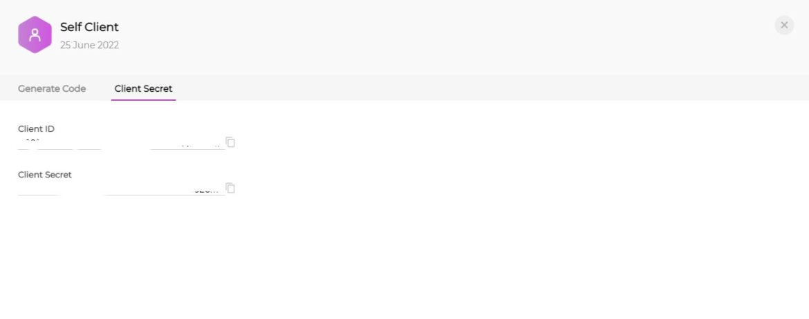 Self client zoho