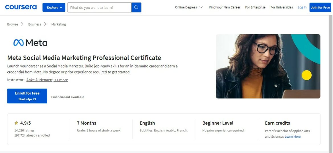 Social Media Marketing Professional Certificate by Meta BluePrint