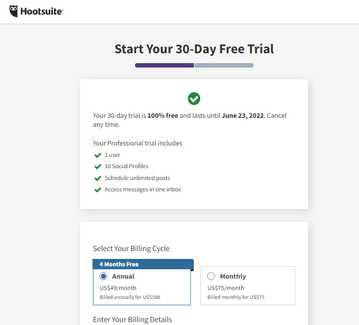 Start a hootsuite free tiral