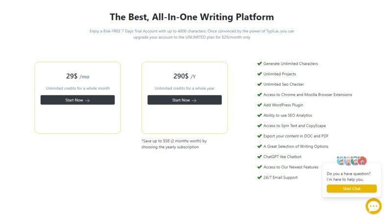 Typli ai writing assistant pricing