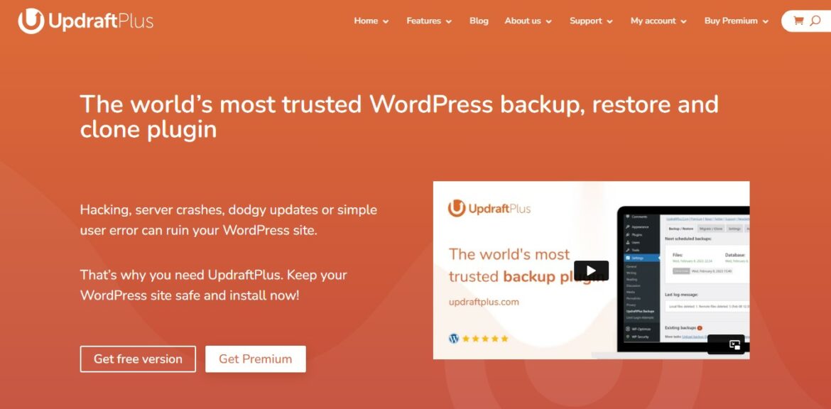 Updraft backup and restore plugin