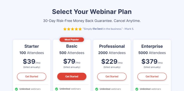 WebinarJam webinar pricing plans