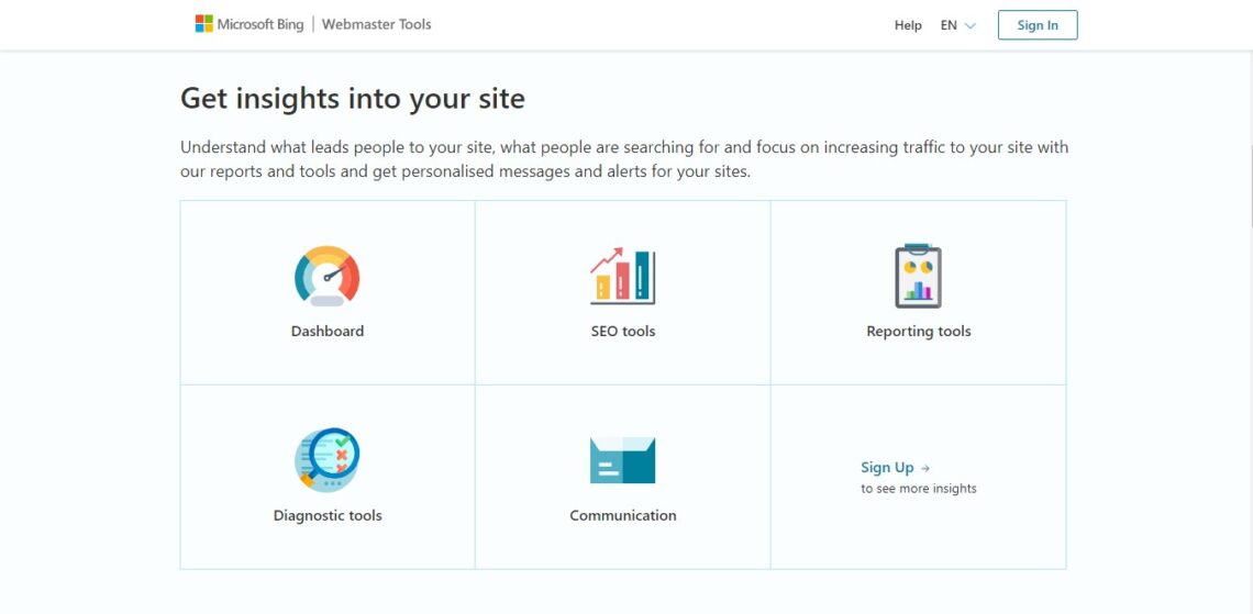 Webmaster tools from Bing