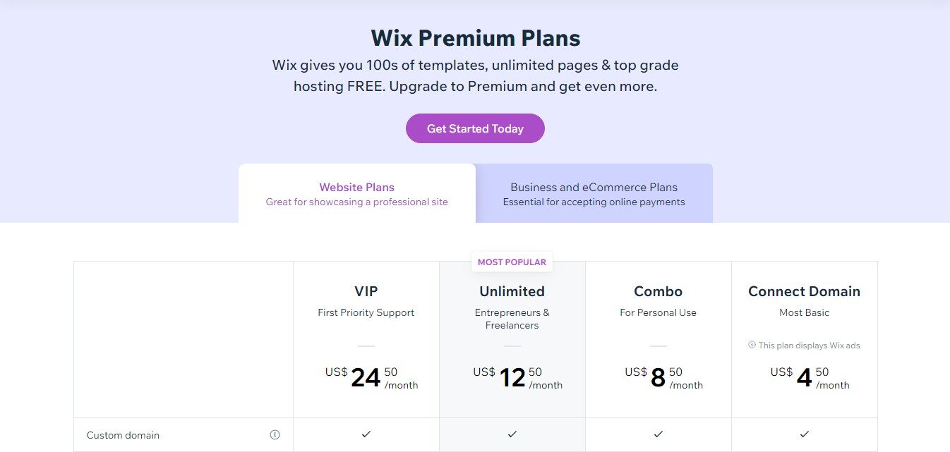 Wix Premium Plans