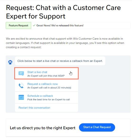 Wix live chat support