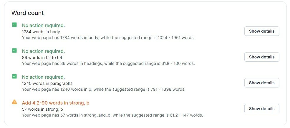Word count content audit