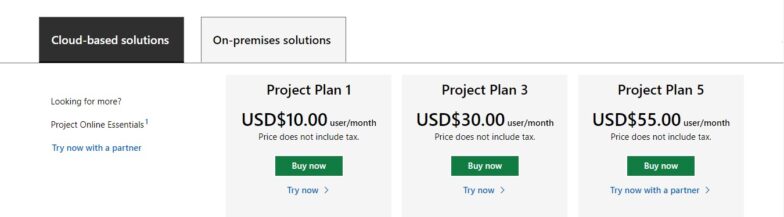 Microsoft projects pricing