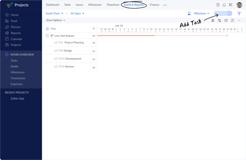 Zoho projects user interface